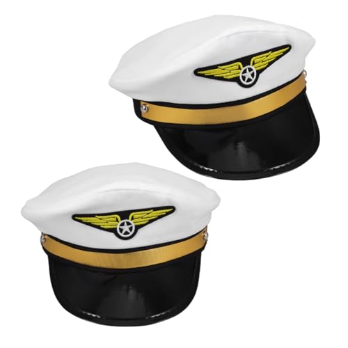 INOOMP 2 Stück Pilotenkappe Weiß Verstellbar Cosplay Kostümhut Für Karneval Halloween Mottoparty Bühnenauftritte von INOOMP