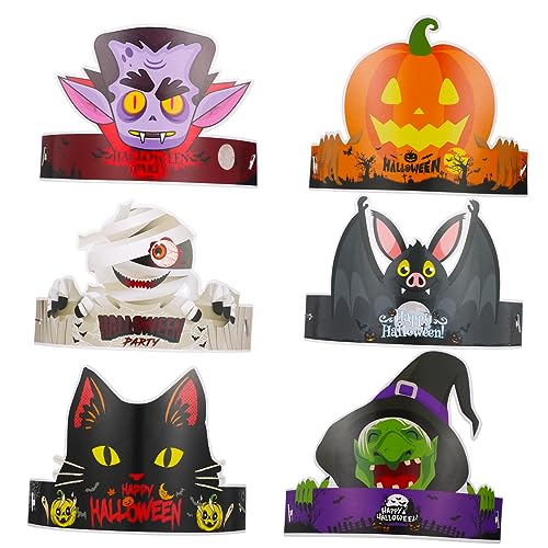 INOOMP 24 Stück Halloween Papierhüte Cat Hexe und Fledermaus Hut Deko für Halloween Partys Leicht und Einfach Zusammenzubauen für Kostümpartys und von INOOMP