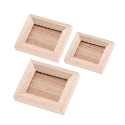 INOOMP 3 Stück Mini -fotorahmen Ornamente Miniatur-bilderrahmen Puppenhaus Mini-hausdekor-Accessoire Kleiner Bilderrahmen Miniatur-fotorahmen Holz Light Brown von INOOMP
