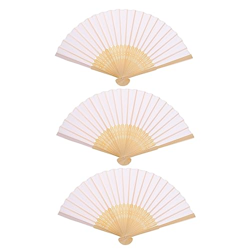 INOOMP 3 Stück Teiliges Blanko Faltfächer Handfächer Leicht Handlich für DIY Bühnenperformance Hochzeit Party Dekoration Weiß von INOOMP