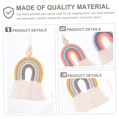 INOOMP 3 Stück Teiliges Bunte Regenbogen hängedekoration aus Baumwollgarn Handgefertigter Leichter Autoanhänger mit Holzperle Nordischer Boho Stil für Innenraum Autodekor von INOOMP