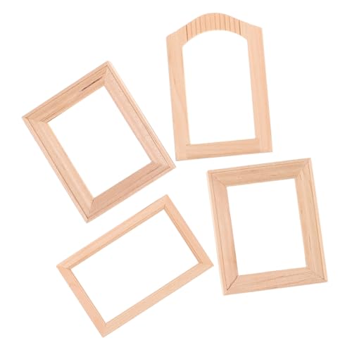 INOOMP 4 Stück Puppenhaus-Fotorahmen Mini Dollhouse Decor Dekoration Puppenhaus-Bilderrahmen Puppenhaus-Plakat Puppenbilderrahmen altes Puppenhaus Puppe Wandkunst hölzern Beige von INOOMP