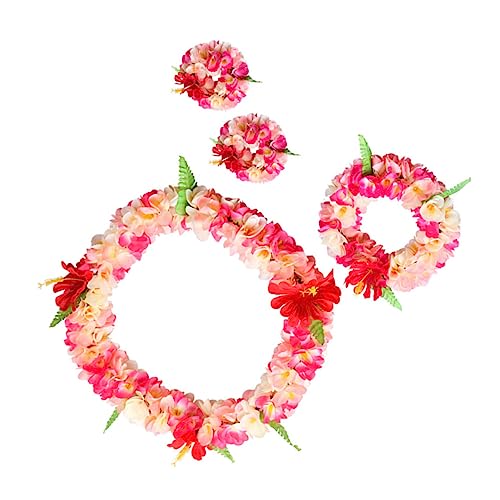 INOOMP 4 Stück Teiliges Hawaii Leis mit Stirnband Halskette und Armbändern Dicke Realistische Blumengirlanden für Erwachsene Tropische Luau Party Dekoration und Festival Accessoire von INOOMP