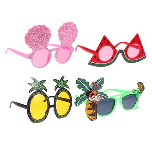INOOMP 4 Stück Teiliges Hawaii Party Brillen Lustige Sonnenbrillen Tropisch Foto Requisiten für Erwachsene Strand Luau Karneval Kostüm Zubehör von INOOMP