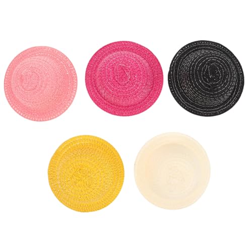 INOOMP 5 Stück Miniatur Puppenhüte Handgewebte Strickmützen Aus Strohimitat Für Puppenhäuser Zum Sonnenkappe Für Puppen Sommerzubehör DIY Basteldekoration von INOOMP