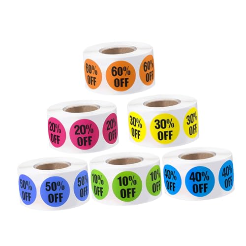 INOOMP 6 Rollen Stickers Rabatt Aufkleber Selbstklebend Vielseitig Für Einzelhandel Verpackungen Kartons Glas INOOMP 6 Rollen Stickers Rabatt Aufkleber Selbstklebend Vielseitig Für Einzelhandel Verpackungen Kartons Glas von INOOMP