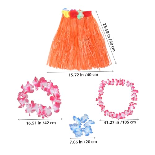 INOOMP 6 Sätze Teiliges Hawaiianisches Hula Kostüm mit Bastrock und Blumengirlanden Luau Party Dekoration Strand Sommer Outfit für Familie Freunde und Urlaub von INOOMP