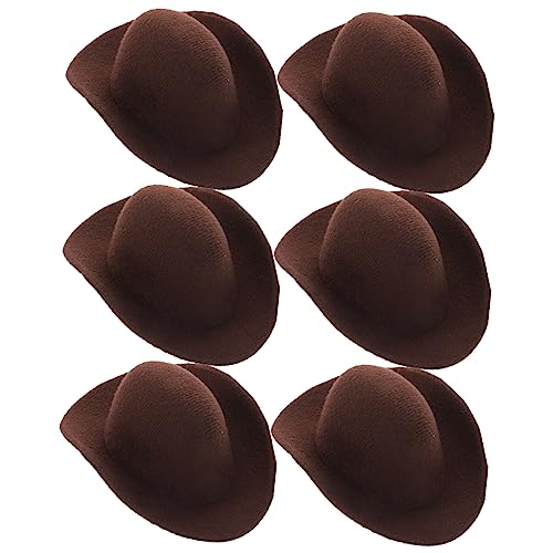 INOOMP 6 Stück Mini Cowboyhut Zubehör Dekorationshüte Puppenkostüm Hut Ornament Kleiner Hut Winziger Cowgirlhut Puppenhut Kleines Miniatur Minihut Stoff Hellbraun von INOOMP