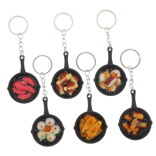 INOOMP 6 Stück Teiliges Mini-bratpfannen Schlüsselanhänger Food-themed Keyring mit Bratwurst Garnele und Gebratenem Teigtaschen-design Leichte Taschenanhänger Origineller Party Favor für von INOOMP