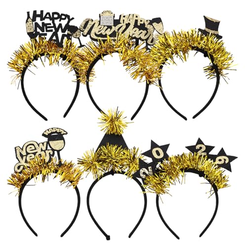 INOOMP 6-teiliges Stirnband für die Silvesterparty: Glitzernde Haarbänder für Damen – Kopfschmuck mit Sternmotiv und Haarschmuck mit Quaste – Haarband-Dekorationen zum Neujahr von INOOMP