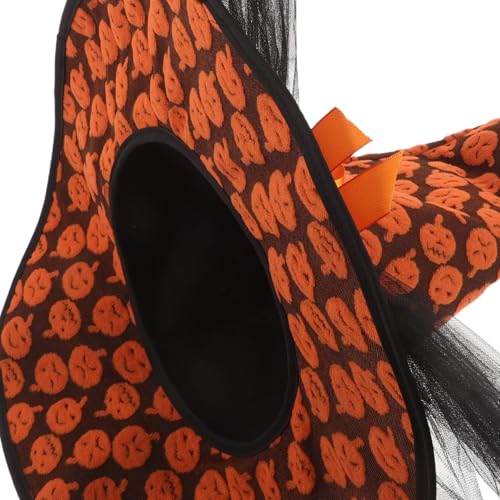 INOOMP Hexenkostümhut: Halloween-Hexenhut aus Netzstoff und Schleife mit Kürbismuster, Zauberer-Kopfbedeckung für Halloween, Cosplay, Party, Maskerade, Karneval von INOOMP