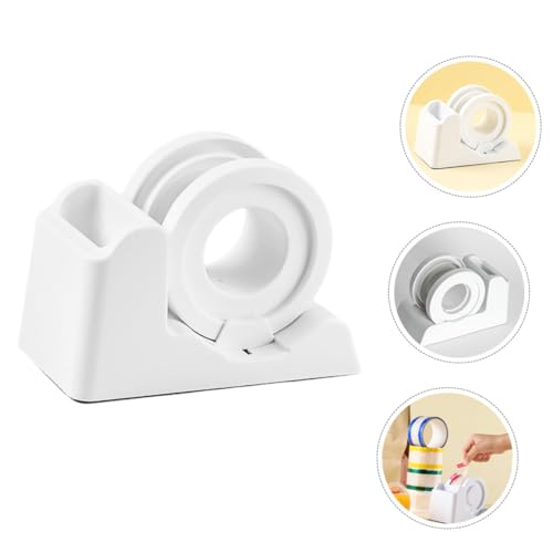INOOMP Kleberollenhalter Tisch Klebebandabroller mit Glattem Schneidegerät Rutschfest Stabil für Büro und Haushalt Kompakt Praktischer Desktop Tape Dispenser Weiß von INOOMP
