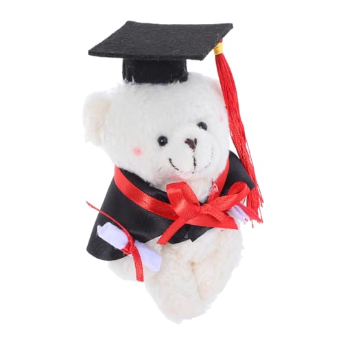 INOOMP Mini-Abschlussbär Graduationsparty Gefälligkeiten für die Abschlussfeier im Vorschulalter Geburtstags-Minibär-Plüschtier Abschlussbär-Plüschmasse Plüschstoffe Weiß von INOOMP