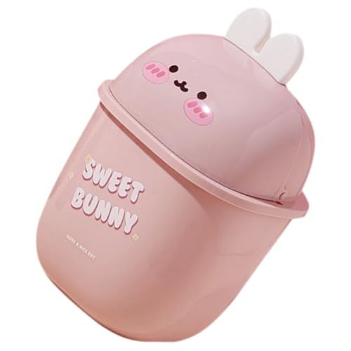 INOOMP Mini Mülleimer mit Deckel für Schreibtisch Cartoon Hase Design Kompakter Abfallbehälter für Büro Schlafzimmer Wohnzimmer Geruchsarmer Robuster Desktop Papierkorb von INOOMP
