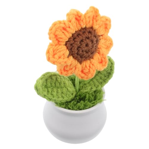 INOOMP Simulierte Sonnenblume gestrickte Sonnenblume süße Häkelarbeit Handarbeit gehäkelt Blumen Stricken Häkeltopf gestrickte künstliche Blumen gehäkelter Blumentopf Häkelblumen-Set Garn von INOOMP
