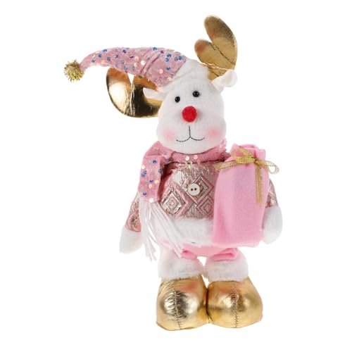 INOOMP Weihnachtliche Dekofigur mit Verstellbarer Höhe Pinker Plüschstoff Beleuchtet Musik Festlicher Tischschmuck für Zuhause und Winterfeiern von INOOMP