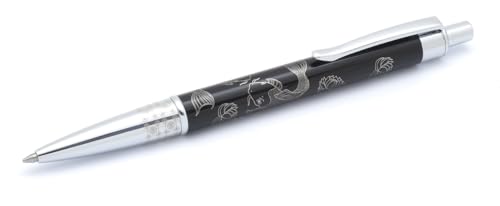 INOXCROM Kugelschreiber BEAT Lotus Schwarz | Korpus aus lackiertem Metall mit Chrom-Finish | Geschenkbox | Lasergravur mit orientalischen Motiven von INOXCROM