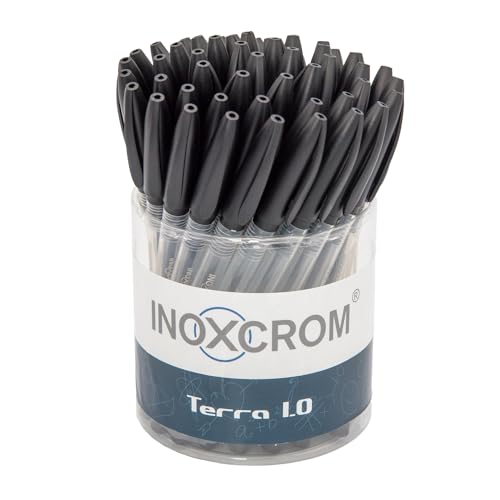 INOXCROM TERRA 1.0 Kugelschreiber Schwarz | Value Pack mit 50 Kugelschreibern | Mittlere Spitze mit schwarzer Tinte | Zubehör für Schreibwaren Schule und Büro von INOXCROM