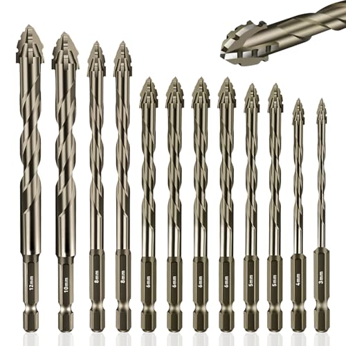 12 Teiliger Vierschneidiger Sägezahn Exzenterbohrer, Exzenterbohrer Set, Hochharte Multifunktions Bohrer Set, Vierschneidiger Gezackter Exzenterbohrer für Glas, Keramik, Holz & Metall(3-12 mm) von INQUIRLLY