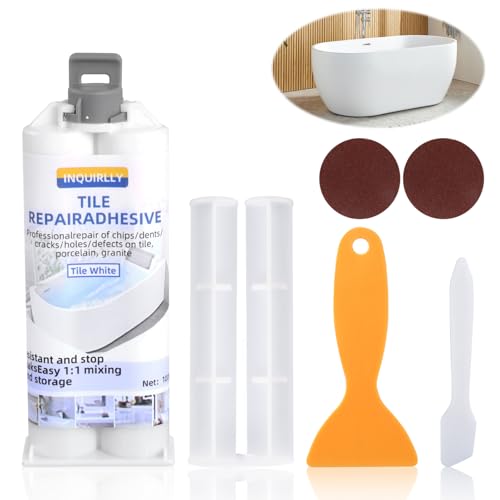 Badewannen Reparaturset Weiß, Fliesen Reparaturset, Waschbecken Reparaturset Keramik Weiß, Emaille Reparaturset, Keramik Reparaturset, zum Kratzern, Löchern, Rissen (100g/Weiß) von INQUIRLLY