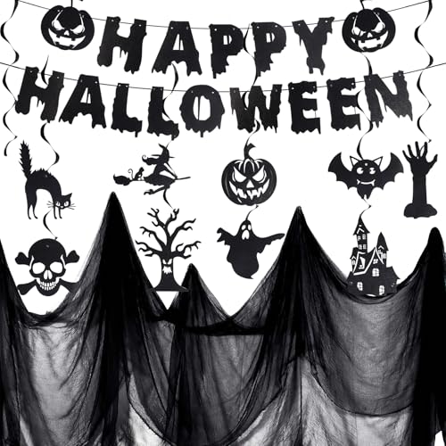 Halloween Deko Set Gruselig Dekostoff Tuch Halloween Gruselig Girlande Spiralen Deckendeko Horror HAPPY HALLOWEEN Girlande Halloween Party Deko Halloween Deko Girlande von INQUIRLLY