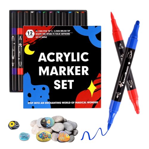 INQUIRLLY Acrylstifte für Steine Wasserfest 12 Acrylfarben Stifte Bemalen Dual Tip Acrylic Paints Permanent Multimarker Steine Zum Acrylmarker für Holz, Leinwand, Glas, Papier, Keramik INQUIRLLY Acrylstifte für Steine Wasserfest 12 Acrylfarben Stifte Bemalen Dual Tip Acrylic Paints Permanent Multimarker Steine Zum Acrylmarker für Holz, Leinwand, Glas, Papier, Keramik von INQUIRLLY