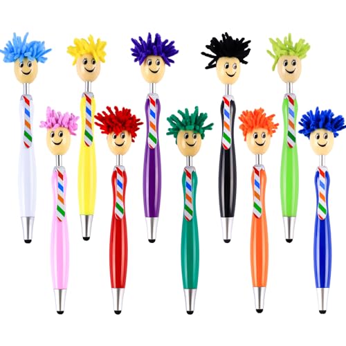 INQUIRLLY 10 Stück kugelschreiber, Microfaser Bildschirmreiniger Stifte, Cartoon Kugelschreiber mit Mop Topper Lustige Mitarbeiter Geschenk für Erwachsene Kinder von INQUIRLLY