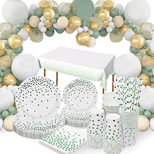 Salbeigrün Party Pappteller Becher und Servietten Set, 24 Gäste Party Dekoration, Partygeschirr mit Ballonbogen, Tischdecke für Geburtstag, Babyparty, Hochzeit, Taufe, Grün Party Supplies Salbeigrün Party Pappteller Becher und Servietten Set, 24 Gäste Party Dekoration, Partygeschirr mit Ballonbogen, Tischdecke für Geburtstag, Babyparty, Hochzeit, Taufe, Grün Party Supplies von INSANYJ