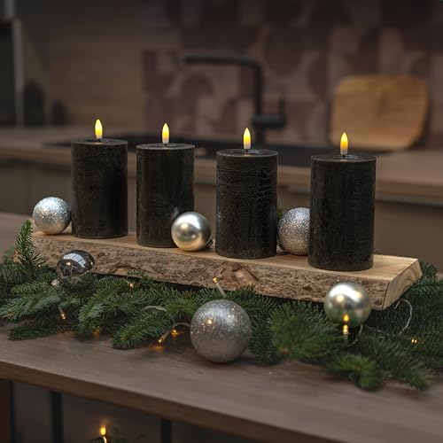 INSPINOVIA LED Echtwachs Kerzen mit Fernbedienung & Timer | Weihnachtskerzen | Ideal für Adventskränze | 3er und 4er Sets | Weihnachtsdeko | Adventskerzen (Anthrazit, 4er Set | 12,5 cm) von INSPINOVIA