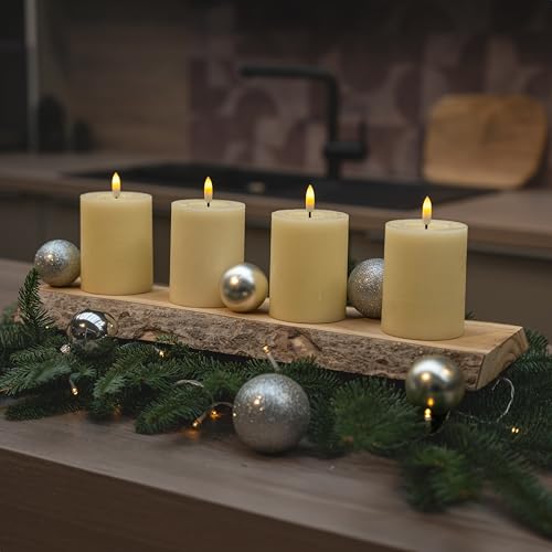 INSPINOVIA LED Echtwachs Kerzen mit Fernbedienung & Timer | Weihnachtskerzen | Ideal für Adventskränze | 3er und 4er Sets | Weihnachtsdeko | Adventskerzen (Cremeweiß, 4er Set | 10 cm) von INSPINOVIA