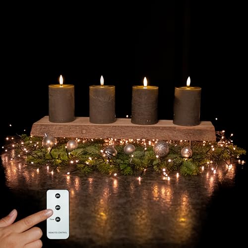 INSPINOVIA LED Echtwachs Kerzen mit Fernbedienung & Timer | Weihnachtskerzen | Ideal für Adventskränze | 3er und 4er Sets | Weihnachtsdeko | Adventskerzen (Grau, 4er Set | 10 cm) von INSPINOVIA