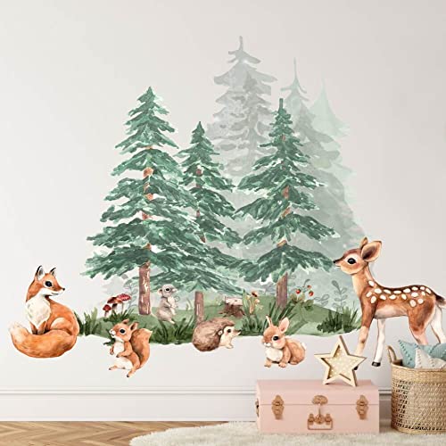 INSPIO Wandsticker Waldtiere Kinderzimmer Wandtattoo Wald Bäume Fuchs Igel Eichhörnchen Hirsch Wandaufkleber für Kinder (N.1) von INSPIO