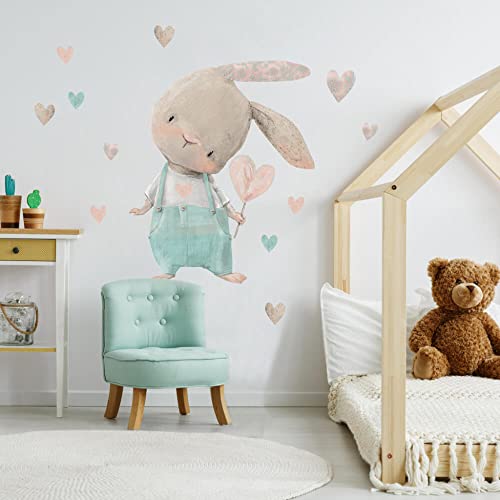 INSPIO Wandtattoo Aquarell Hase & Ballon Herzsticker Aufkleber Babyzimmer Wandsticker Baby Wanddeko Kinderzimmer (N.1.) von INSPIO