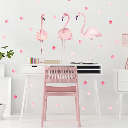 INSPIO Wandtattoo Kinderzimmer Flamingo & Kugeln Wandsticker Tiere & Punkte für Babyzimmer und Kinderzimmer Wandtattoo für Mädchen in rosa (N.2 - Hárok 100x90cm) von INSPIO