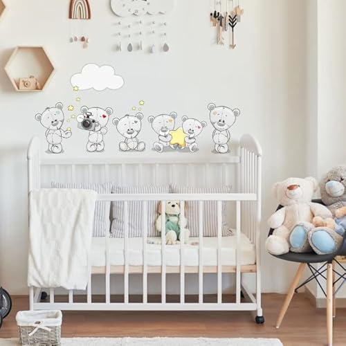 INSPIO Wandtattoo Teddybär mit Wunschname für Babyzimmer Wandsticker Bär Sterne Kinderzimmer Wandaufkleber Kindergarten Teddy Wandbilder Tiere Deko Junge Kinder Wanddekoration Schlafzimmer, Grau von INSPIO