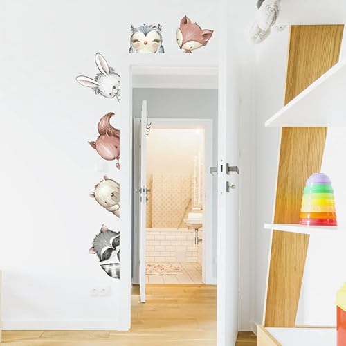 INSPIO Wandtattoo Waldtiere rund um die Tür Wandsticker Tiere Wandaufkleber Bär Eule Eichhörnchen Wanddeko für Kinderzimmer Tieraufkleber Babyzimmer Wanddekorationen (N.1 - Tiere auf der linken Seite) von INSPIO