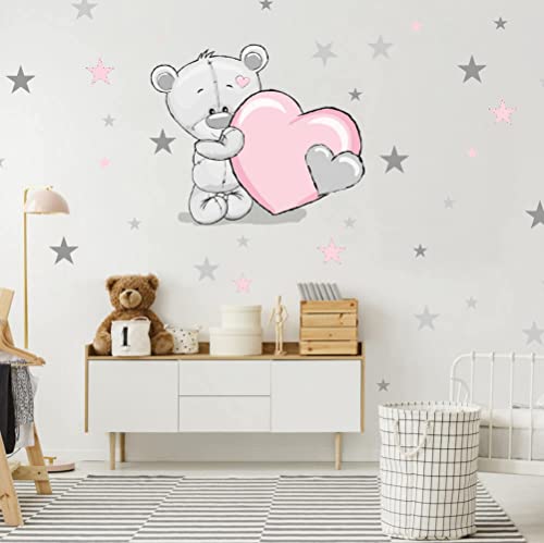 INSPIO Wandtattoo personalisiert rosa Teddybär mit Wunschname. Erhältlich in 63 Farben. XXL Wandtattoo. von INSPIO