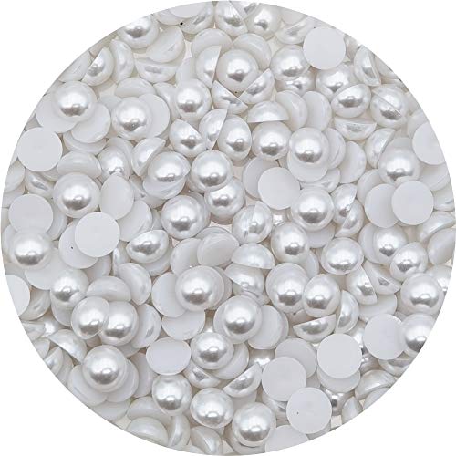 INSPIRELLE 350 Stück 12 mm weiße flache Rückseite, halbrunde Perlen, Cabochon-Perlen, flache Rückseite, für Bastelarbeiten von INSPIRELLE