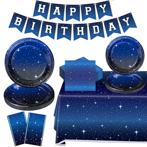 123 Pcs Space Galaxy Party Supplies Starry Night Tableware Set Space Happy Birthday Plate Outer Space Plate Solar System Planet Napkins Tablecloth Galaxy Planet Theme Birthday Party Banner Serves 40 von INSPIREYEE
