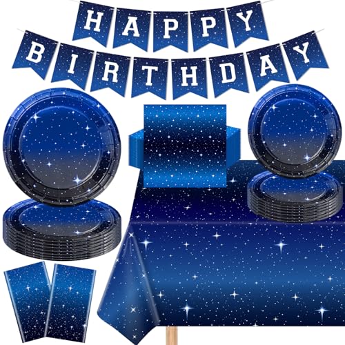 123 Pcs Space Galaxy Party Supplies Starry Night Tableware Set Space Happy Birthday Plate Outer Space Plate Solar System Planet Napkins Tablecloth Galaxy Planet Theme Birthday Party Banner Serves 40 von INSPIREYEE