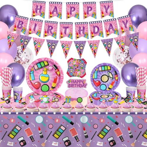 173 Pcs Makeup Geburtstag Party Supplies Spa Geburtstag Party Dekoration Makeup Party Geschirr Papier Geschirr Makeup Thema Begünstigungen für Mädchen für Spa Geburtstag Party Baby Dusche für 20 Gäste von INSPIREYEE