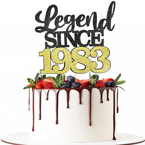 Legend Since 1983 Tortenaufsatz zum 40. Geburtstag, Tortenaufsatz, Happy Black & Golden, Kuchendekoration für vierzigjährige Männer und Frauen, Geburtstagsparty-Zubehör von INSPUTOL