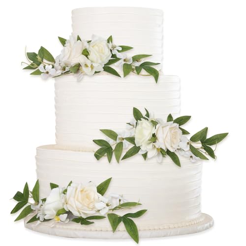 INSUNSIX Hochzeitstortenblumen, weiße Blumen für Kuchendekoration, künstliche Kuchendekorationen für Hochzeitstag, Geburtstag, Party, Festival, Feier, Heimdekoration (weiß und elfenbeinfarben) von INSUNSIX