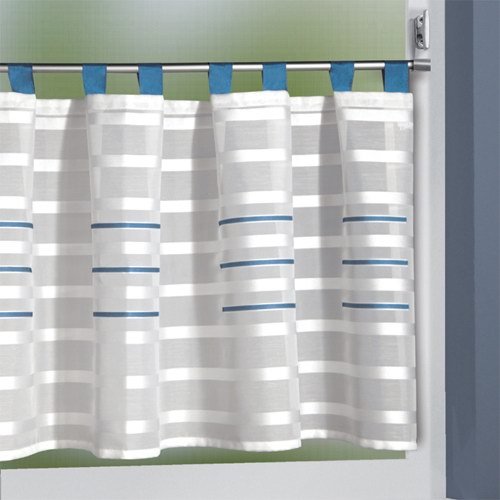 INTERDECO Scheibengardine (1 Set), Schlaufen-Kurzgardine, Weiß/Blau, BxH 140 x 50 cm Oxana (40) von INTERDECO