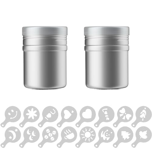 INTIRILIFE 18-teiliges Set Puderstreuer - 5 x 7 cm - 2 Pulverschüttler mit 16 verschiedenen Schablonen in Silber - Weiß - Zum Dekorieren und Bestäuben von Backwaren Kaffee und Ähnlichem INTIRILIFE 18-teiliges Set Puderstreuer - 5 x 7 cm - 2 Pulverschüttler mit 16 verschiedenen Schablonen in Silber - Weiß - Zum Dekorieren und Bestäuben von Backwaren Kaffee und Ähnlichem von INTIRILIFE