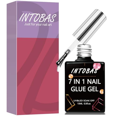 INTOBAS 7 in 1 Kleber für künstliche Nägel, UV, extra stark, 15 ml, Kleber für amerikanische Nägel, Gummigel, Base Amerikanische Anwendung, UV-Gel, langanhaltend von INTOBAS