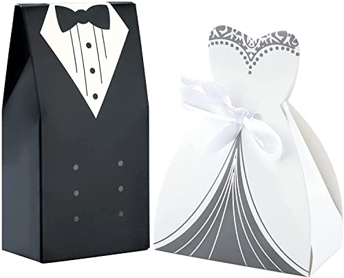 INTVN 100 Stück Bonbonschachteln für Hochzeit, 50 Stück, Schwarz, Brautpaar + 50 Stück weiße Braut für Hochzeit, Schokolade, Bonbons und Geschenkboxen von INTVN