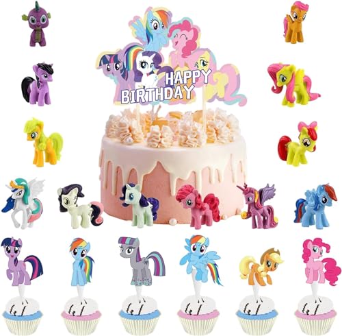 VegheE 37 Stück Cupcake Dekoration, Cartoon-Cake Toppers, Mini Pony Anime Charaktere, Geburtstag Party Set, Pastellfarben von INUSPACE
