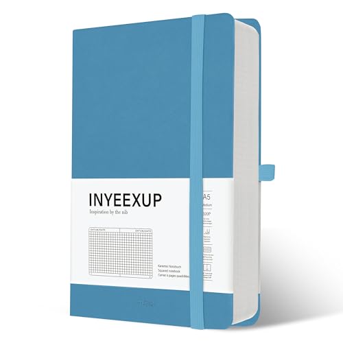 INYEEXUP Notizbuch Kariert A5, Journal Buch mit 320 Seiten, Notizheft a5 mit Premium 100gsm Tintenfestes Papie Dickes, PU HardCover Notizbücher mit Elastischem Verschlussband und Falttasche(Blau) von INYEEXUP