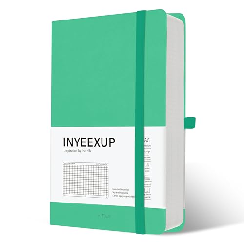 INYEEXUP Notizbuch A5 Kariert, Journal Buch mit 320 Seiten, Notizheft a5 mit Premium 100gsm Tintenfestes Papie Dickes, PU HardCover Notizbücher mit Elastischem Verschlussband und Falttasche(Grün) von INYEEXUP